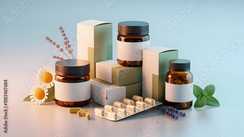 medicine bottle and pills isolated
