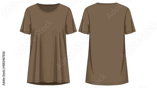 Flat Illustration of a Brown Short Sleeve T-Shirt Front and Back View for Apparel Design