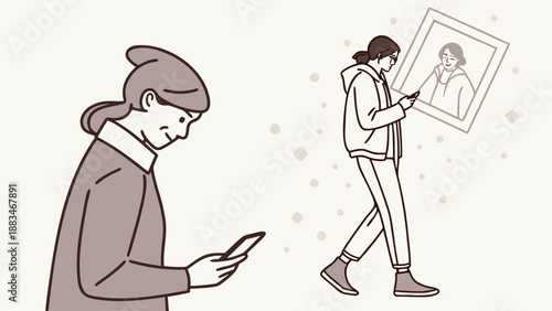 People experiencing memory loss and digital distraction with fragmented thoughts and emotions