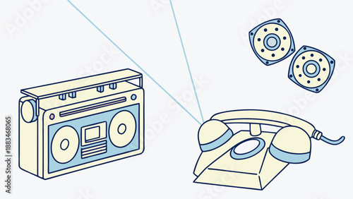 Digital resurrection concept with old analog objects transforming into modern technology