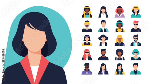 Diverse group of people avatars representing different ethnicities and styles for user profile personalization.