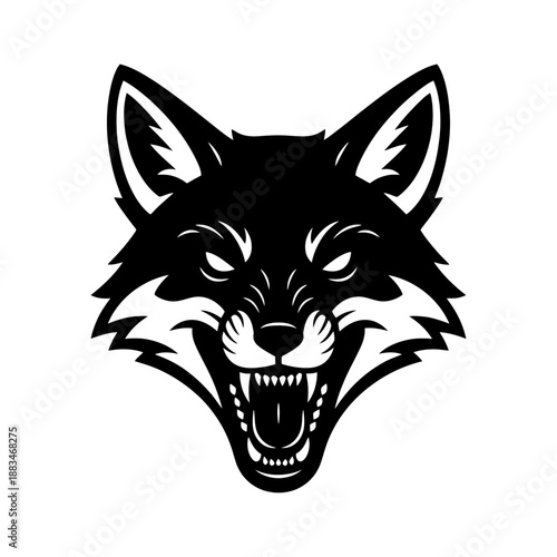 Wolf head mascot vector illustration of a fierce wild animal face in bold tribal black style suitable for logo, tattoo,  wildlife icon design, hoary fox