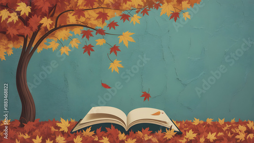 open book with autumn leaves