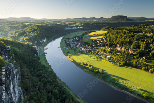 Elbe von der Tiedge Aussicht, Bastei, Nationalpark Sächsische Schweiz, Sachsen, Deutschland