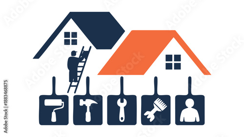 Home renovation tools and construction icons