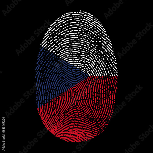 Czech Republic flag vector illustration in fingerprint shape. National Czech flag as a symbol of patriotism, identity and pride on black background.