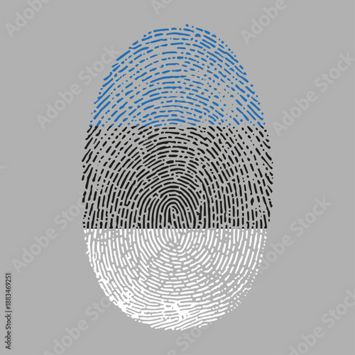 Estonia flag vector illustration in fingerprint shape. National Estonian flag as a symbol of patriotism, identity and pride on isolated background.