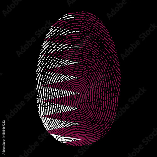 Qatar flag vector illustration in fingerprint shape. National Qatari flag as a symbol of patriotism, identity and pride on black background.