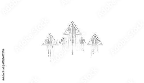 Dithered finance and marketing growth wave. Pixelated monochrome chart curve. Wide raster backdrop texture.