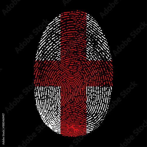 England flag vector illustration in fingerprint shape. National English flag as a symbol of patriotism, identity and pride on black background.
