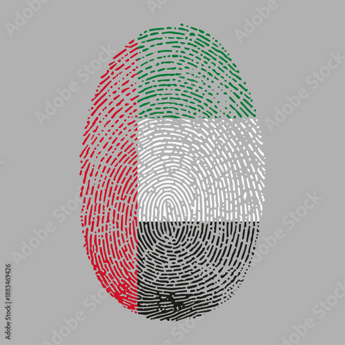 UAE flag vector illustration in fingerprint shape. National United Arab Emirates flag as a symbol of patriotism, identity and pride on isolated background.