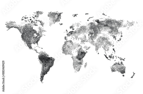 dither world map on with black tones and dots pattern