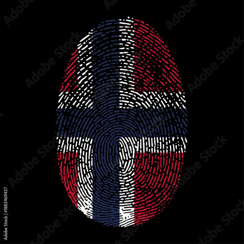 Norway flag vector illustration in fingerprint shape. National Norwegian flag as a symbol of patriotism, identity and pride on black background.