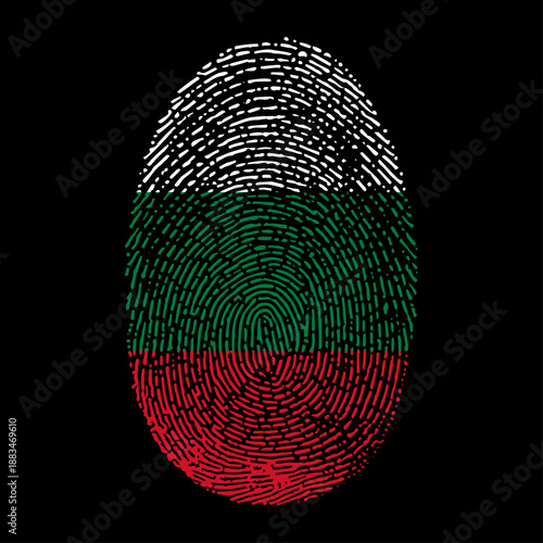 Bulgaria flag vector illustration in fingerprint shape. National Bulgarian flag as a symbol of patriotism, identity and pride on black background.
