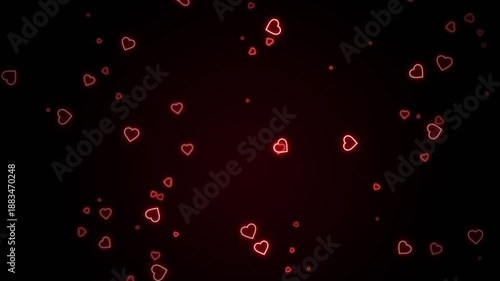 Red glowing hearts floating on black background, romantic Valentine's Day background