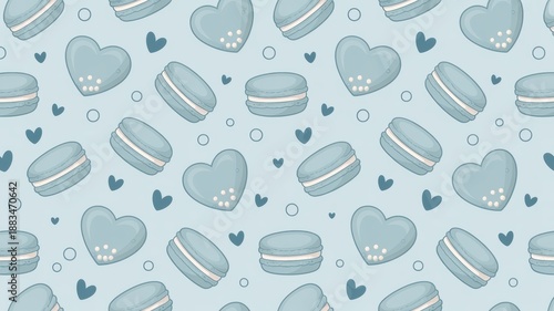 Wallpaper Mural Charming seamless pattern featuring delightful blue macarons and sweet heart shapes Torontodigital.ca