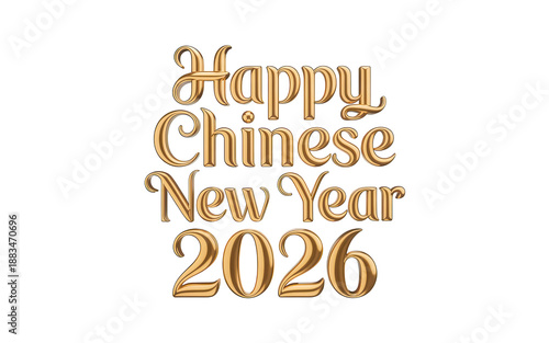 Happy Chinese New Year 2026 Elegant Gold Calligraphy Typography Isolated on White background | Chinese Happy New Year 2026 