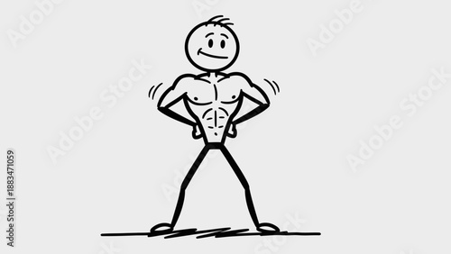 Muscular Stickman Posing Confidently with Hands on Hips in Bright Studio