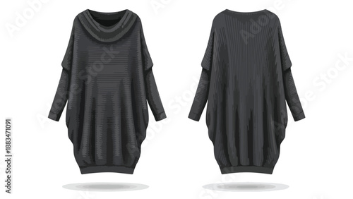 Elegant charcoal grey oversized tunic top with a relaxed cowl neck and drop shoulders for comfortable style a versatile fashion apparel item