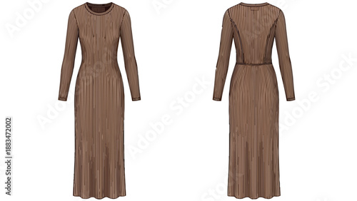 Elegant long sleeve earth-toned textured knit maxi dress showcasing modern minimalist design perfect for versatile styling in contemporary fashion