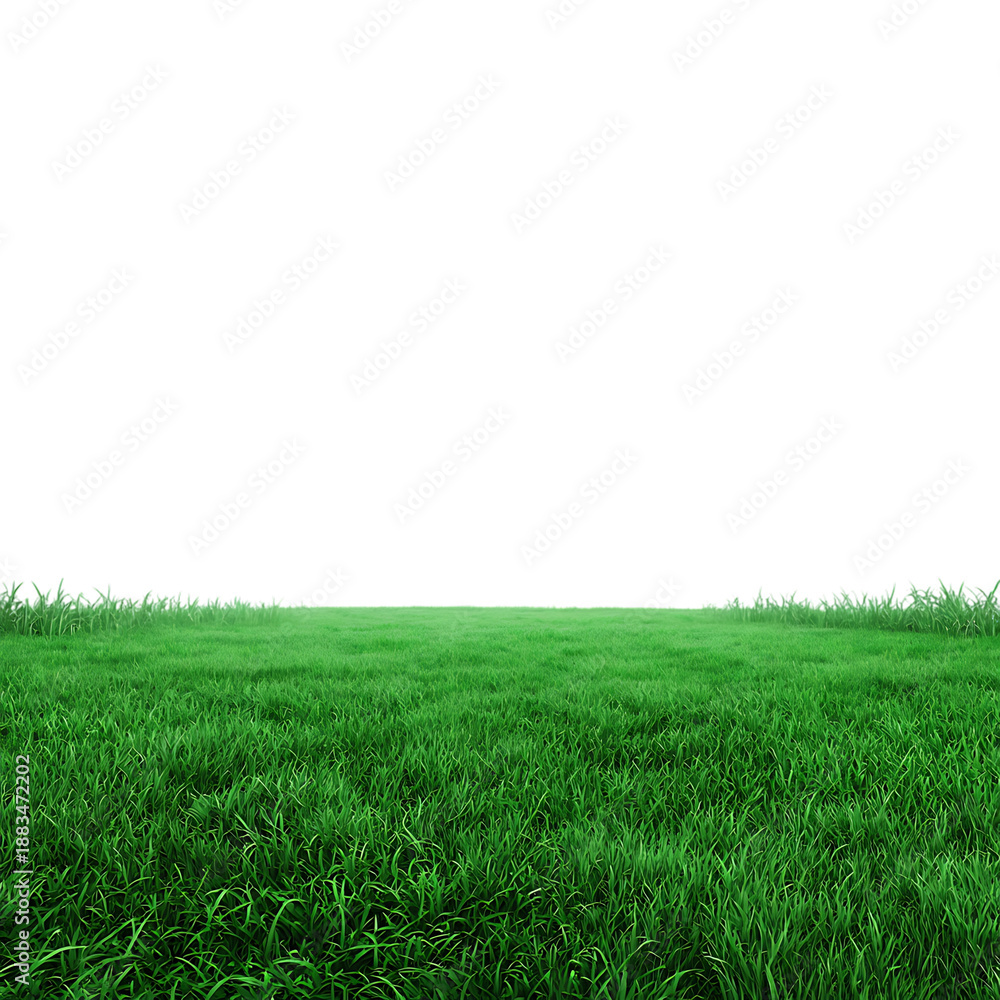 Obraz premium Vast green meadow under clear sky isolated on transparent background