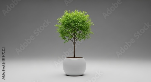 Small Potted Tree on White Background.