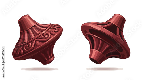 Intricate maroon decorative finials with detailed carvings and textures. These stylized fantasy elements offer rich visual appeal, ideal for