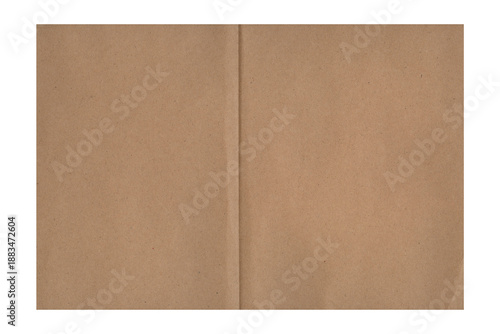 Valokuva Open Spread of Brown Recycled Kraft Paper Texture with Center Fold Isolated on B