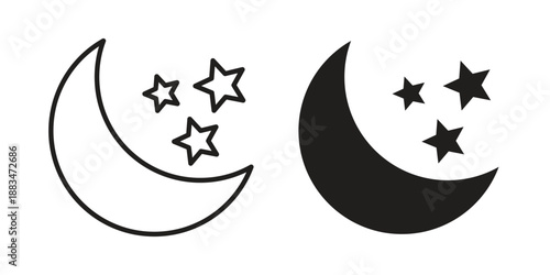 Moon stars icon suitable. Simple outline and solid style icon EPS10