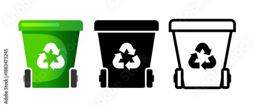 Garbage container. Recycling bins. Vector icon set.