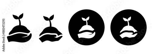 Sprout in hand icon. Environmental protection icon. Vector black flat icon.
