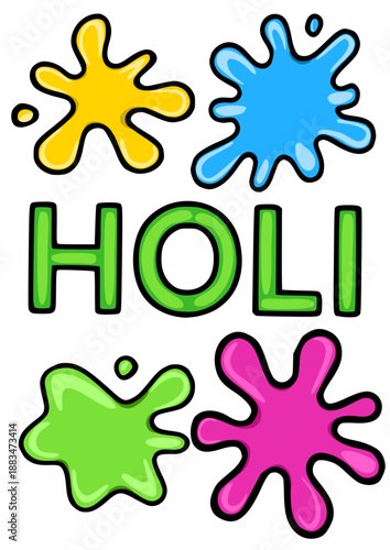 Vibrant HOLI text with colorful paint splashes, vector poster illustration