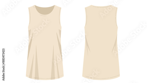 Clean vector flat lay beige sleeveless top apparel mockup template front and back views isolated on white ideal for clothing brand designs textile