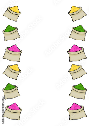 Colorful Holi powder in burlap sacks, vector illustration for festive celebrations and Indian culture