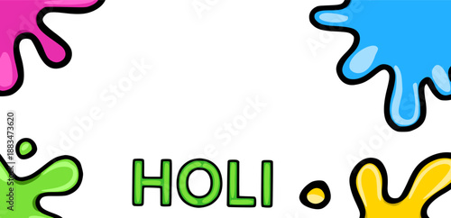 Vibrant Holi festival vector banner with colorful paint splashes and text