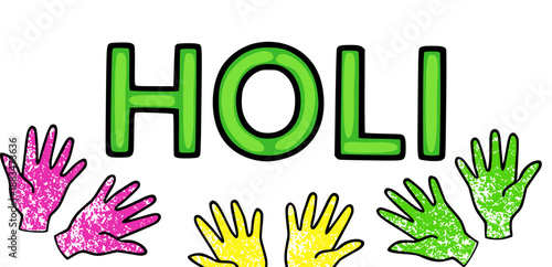 Vibrant vector illustration banner for Holi festival with colorful hands