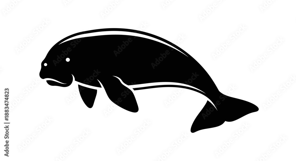 Obraz premium Black Silhouette of a Manatee Swimming Underwater.