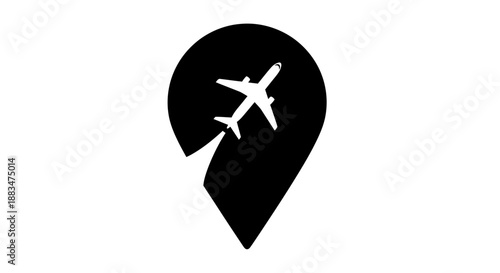 Airplane location pin travel navigation symbol.
