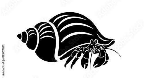 Hermit Crab in Shell Silhouette Vector Illustration.