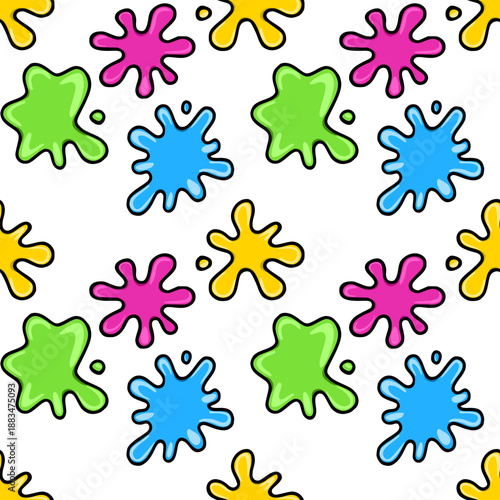 Colorful paint splatters seamless vector pattern, vibrant blob background illustration