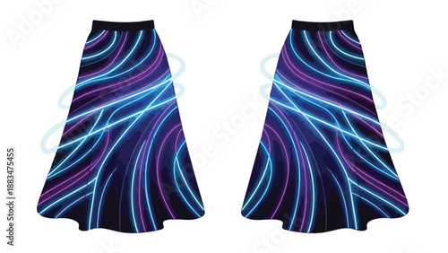 Dynamic abstract glow pattern adorning a flowing garment, showcasing futuristic fashion elegance and vibrant energy