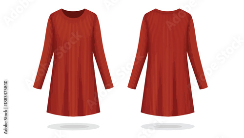 Versatile terra cotta hued ribbed knit long sleeve tunic dress garment vector illustration