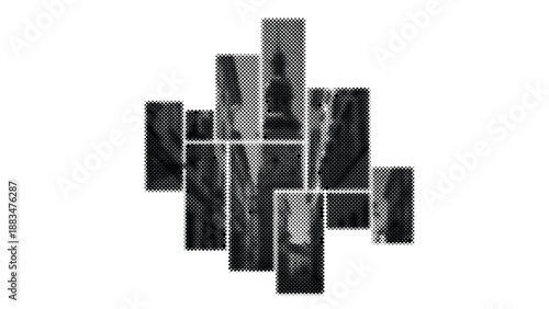 Halftone effect collage of gray rectangles on white background