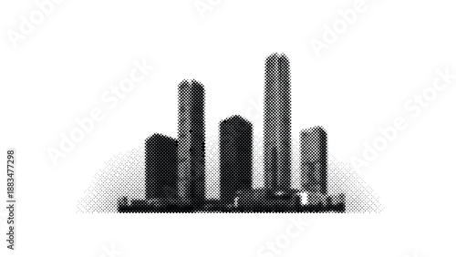 halftone cityscape with tall buildings  urban landscape
