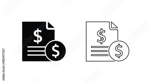 dollar sign icons with a document and coin representing financial transactions