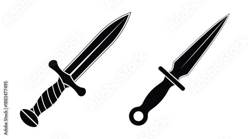 a pair of black silhouette daggers isolated on a white background