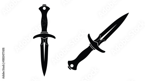 a black and white illustration of two medieval daggers against a white background