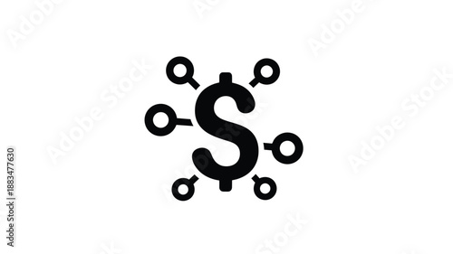 a dollar sign surrounded by magnifying glasses indicating financial research or analysis