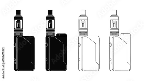 a collection of black and white vape pens and devices in a line