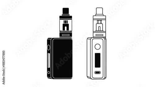 a detailed illustration of two modern electronic cigarettes and vaping devices